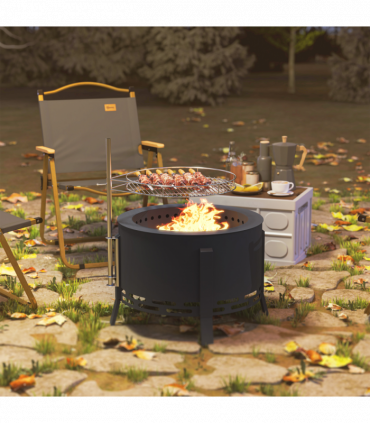 Outsunny Portable Fire Pit, 58 cm Round Firepit with Grill Grate, Black