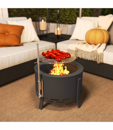 Outsunny Portable Fire Pit, 58 cm Round Firepit with Grill Grate, Black