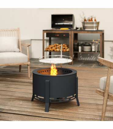 Outsunny Portable Fire Pit, 58 cm Round Firepit with Grill Grate, Black