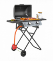 Outsunny Portable Foldable Gas Barbecue Grill with Thermometer, Lid, Black