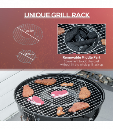 Outsunny Portable Kettle Charcoal Grill BBQ Smoker w/ Cover, Lid, & Thermometer