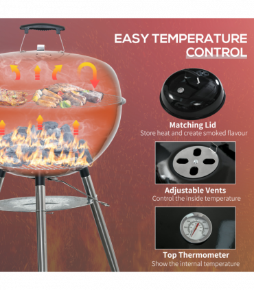Outsunny Portable Kettle Charcoal Grill BBQ Smoker w/ Cover, Lid, & Thermometer