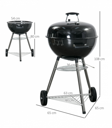 Outsunny Portable Kettle Charcoal Grill BBQ Smoker w/ Cover, Lid, & Thermometer