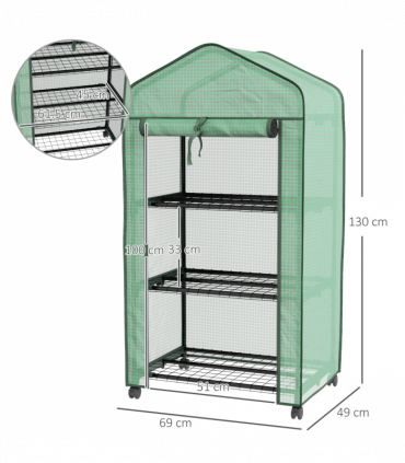 Outsunny Portable Mini Greenhouse with Roll-up Door and Wheels, Green