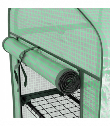 Outsunny Portable Mini Greenhouse with Roll-up Door and Wheels, Green