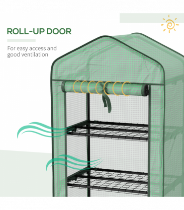 Outsunny Portable Mini Greenhouse with Roll-up Door and Wheels, Green