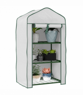 Outsunny Portable Mini Greenhouse with Roll-up Door and Wire Shelves, White