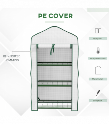 Outsunny Portable Mini Greenhouse with Roll-up Door and Wire Shelves, White