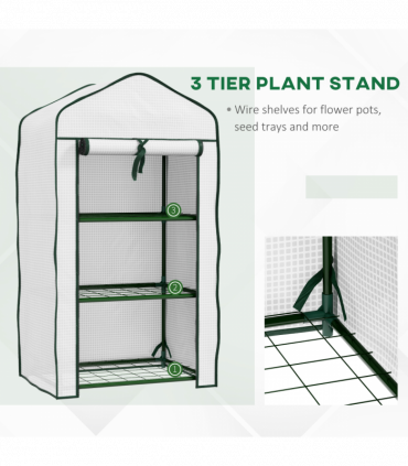 Outsunny Portable Mini Greenhouse with Roll-up Door and Wire Shelves, White