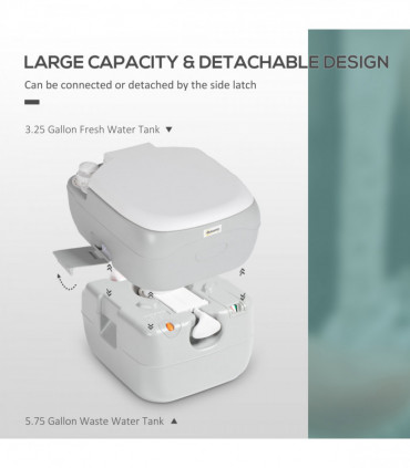 Outsunny Portable Toilet with Detachable Tanks for Camping, Grey