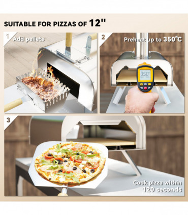 Outsunny Portable Wood Pellet Pizza Oven with Foldable Legs 12 Inch Stone