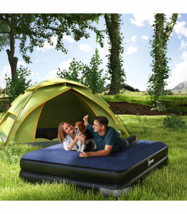 Outsunny Queen Inflatable Mattress with Electric Pump and Integrated Pillow