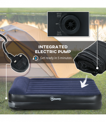 Outsunny Queen Inflatable Mattress with Electric Pump and Integrated Pillow
