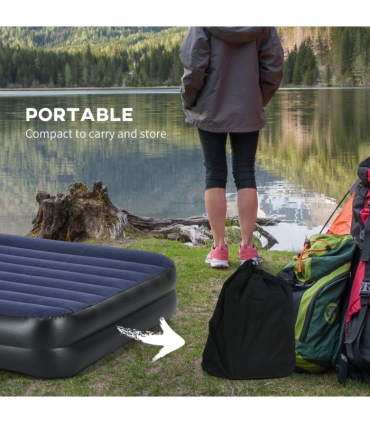 Outsunny Queen Inflatable Mattress with Electric Pump and Integrated Pillow