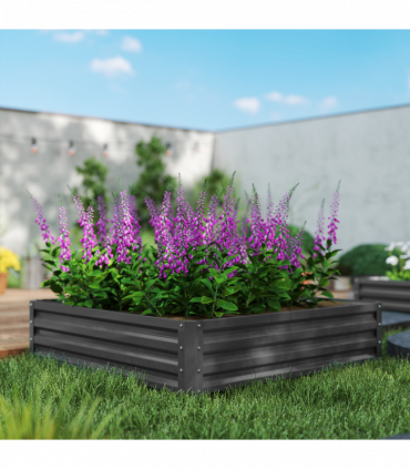 Outsunny Raised Garden Bed Metal Garden Flower Vegetable Planter Light Grey