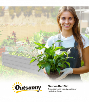 Outsunny Raised Garden Bed Metal Garden Flower Vegetable Planter Light Grey