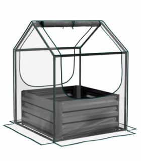 Outsunny Raised Garden Bed Planter Box with Greenhouse, Clear and Dark Grey