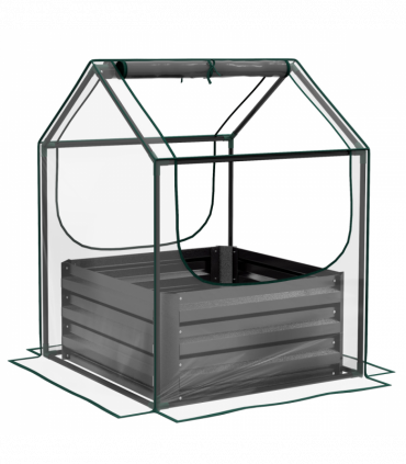 Outsunny Raised Garden Bed Planter Box with Greenhouse, Clear and Dark Grey