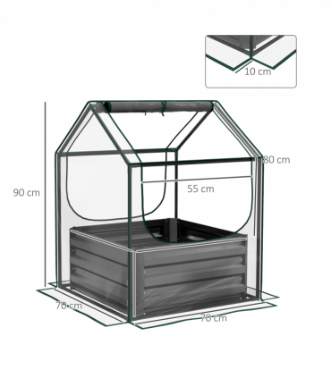 Outsunny Raised Garden Bed Planter Box with Greenhouse, Clear and Dark Grey