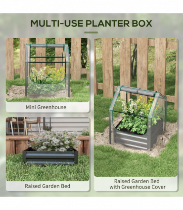 Outsunny Raised Garden Bed Planter Box with Greenhouse, Clear and Dark Grey