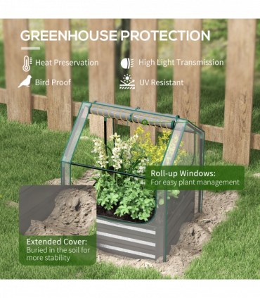 Outsunny Raised Garden Bed Planter Box with Greenhouse, Clear and Dark Grey