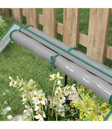 Outsunny Raised Garden Bed Planter Box with Greenhouse, Clear and Dark Grey