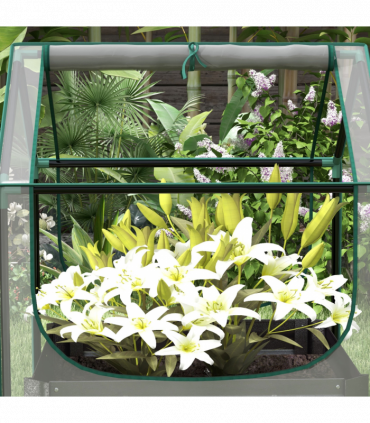 Outsunny Raised Garden Bed Planter Box with Greenhouse, Clear and Dark Grey