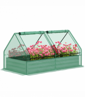 Outsunny Raised Garden Bed Planter Box with Greenhouse, Green and Dark Grey