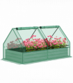 Outsunny Raised Garden Bed Planter Box with Greenhouse, Green and Dark Grey