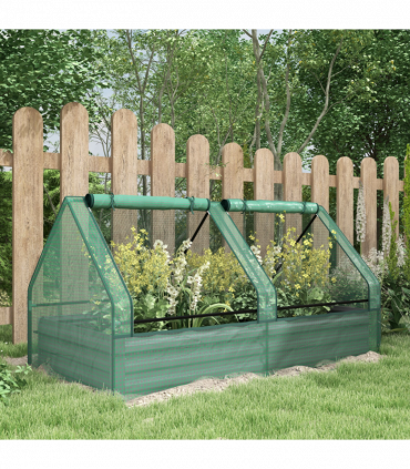Outsunny Raised Garden Bed Planter Box with Greenhouse, Green and Dark Grey