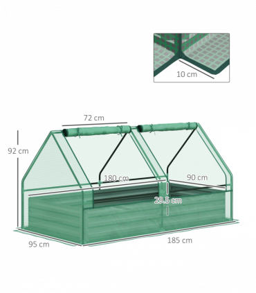 Outsunny Raised Garden Bed Planter Box with Greenhouse, Green and Dark Grey