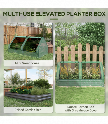 Outsunny Raised Garden Bed Planter Box with Greenhouse, Green and Dark Grey