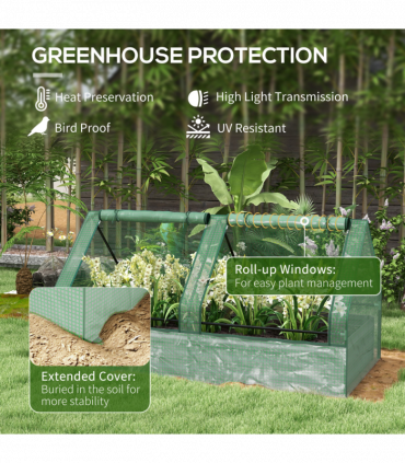 Outsunny Raised Garden Bed Planter Box with Greenhouse, Green and Dark Grey