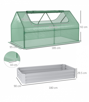 Outsunny Raised Garden Bed Planter Box with Greenhouse, Large Window, Green