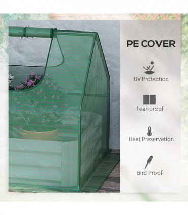 Outsunny Raised Garden Bed Planter Box with Greenhouse, Large Window, Green