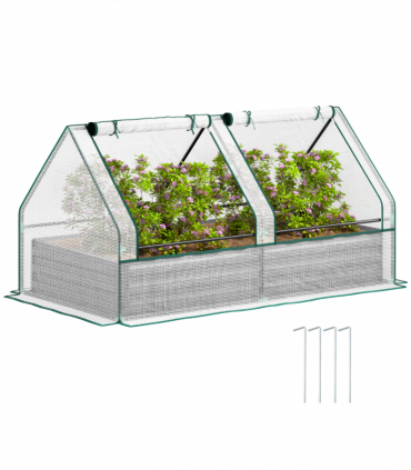 Outsunny Raised Garden Bed Planter Box with Greenhouse, White and Dark Grey