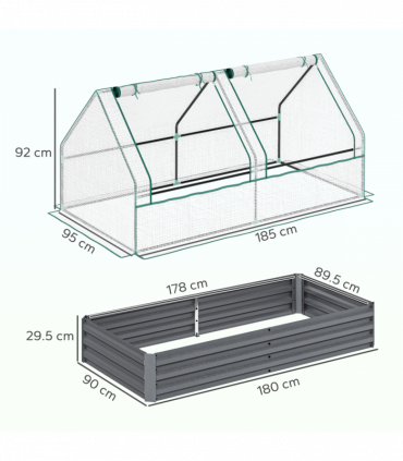 Outsunny Raised Garden Bed Planter Box with Greenhouse, White and Dark Grey