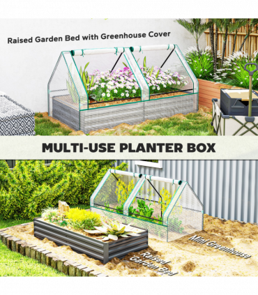 Outsunny Raised Garden Bed Planter Box with Greenhouse, White and Dark Grey