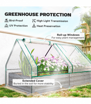 Outsunny Raised Garden Bed Planter Box with Greenhouse, White and Dark Grey