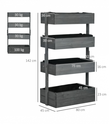 Outsunny Raised Garden Bed Wooden Plant Stand Grey