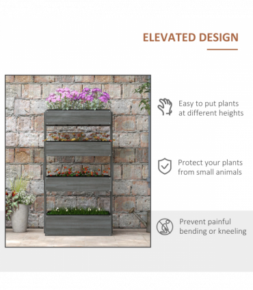 Outsunny Raised Garden Bed Wooden Plant Stand Grey