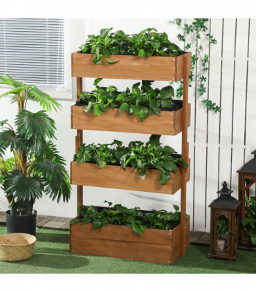 Outsunny Raised Garden Bed Wooden Plant Stand Orange