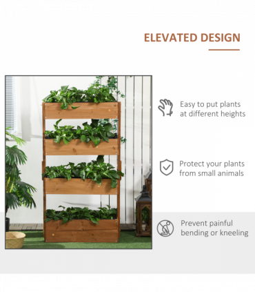 Outsunny Raised Garden Bed Wooden Plant Stand Orange