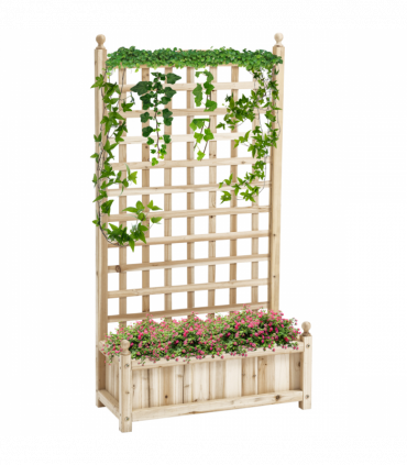 Outsunny Raised Garden Bed with Trellis Garden Planters Indoor Outdoor Natural