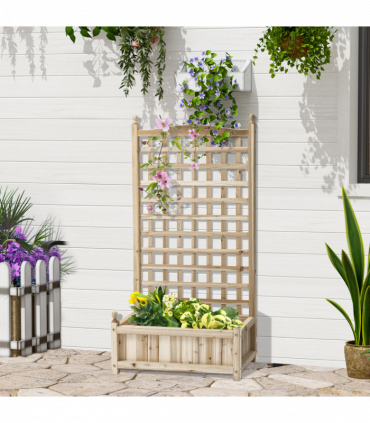 Outsunny Raised Garden Bed with Trellis Garden Planters Indoor Outdoor Natural