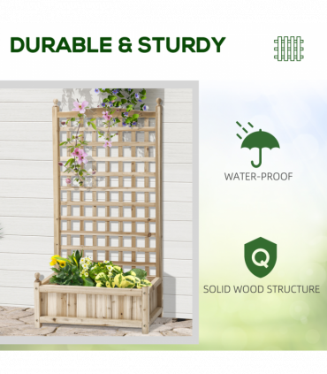 Outsunny Raised Garden Bed with Trellis Garden Planters Indoor Outdoor Natural