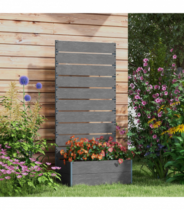 Outsunny Raised Garden Bed with Trellis and Drainage Hole, Planter Box, Grey