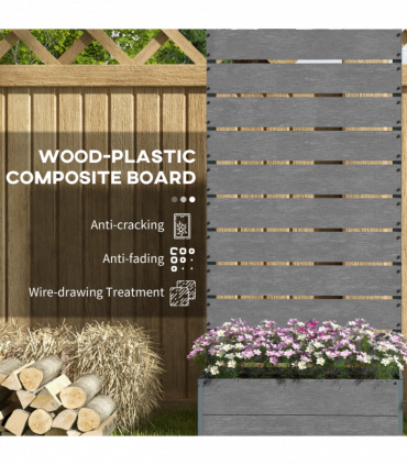 Outsunny Raised Garden Bed with Trellis and Drainage Hole, Planter Box, Grey