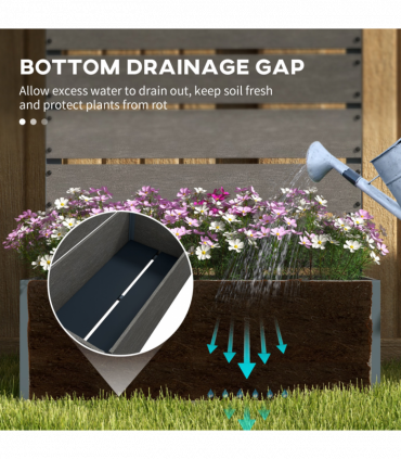 Outsunny Raised Garden Bed with Trellis and Drainage Hole, Planter Box, Grey