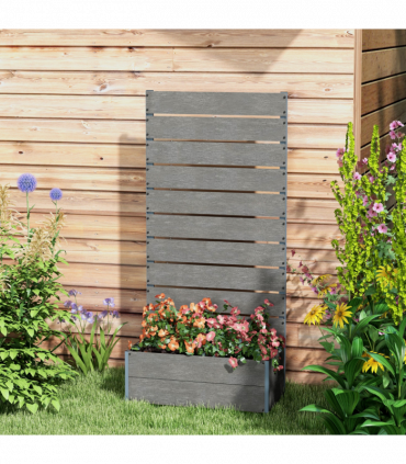 Outsunny Raised Garden Bed with Trellis and Drainage Hole, Planter Box, Grey